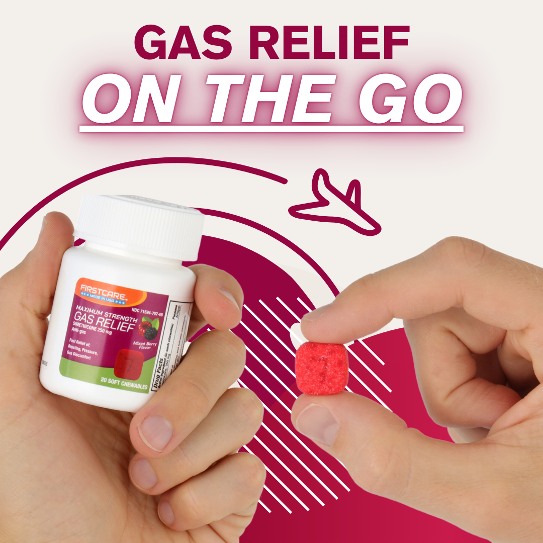 This gas relief medication has the same active ingredient as the leading brands, simethicone convenient to be a chewable.